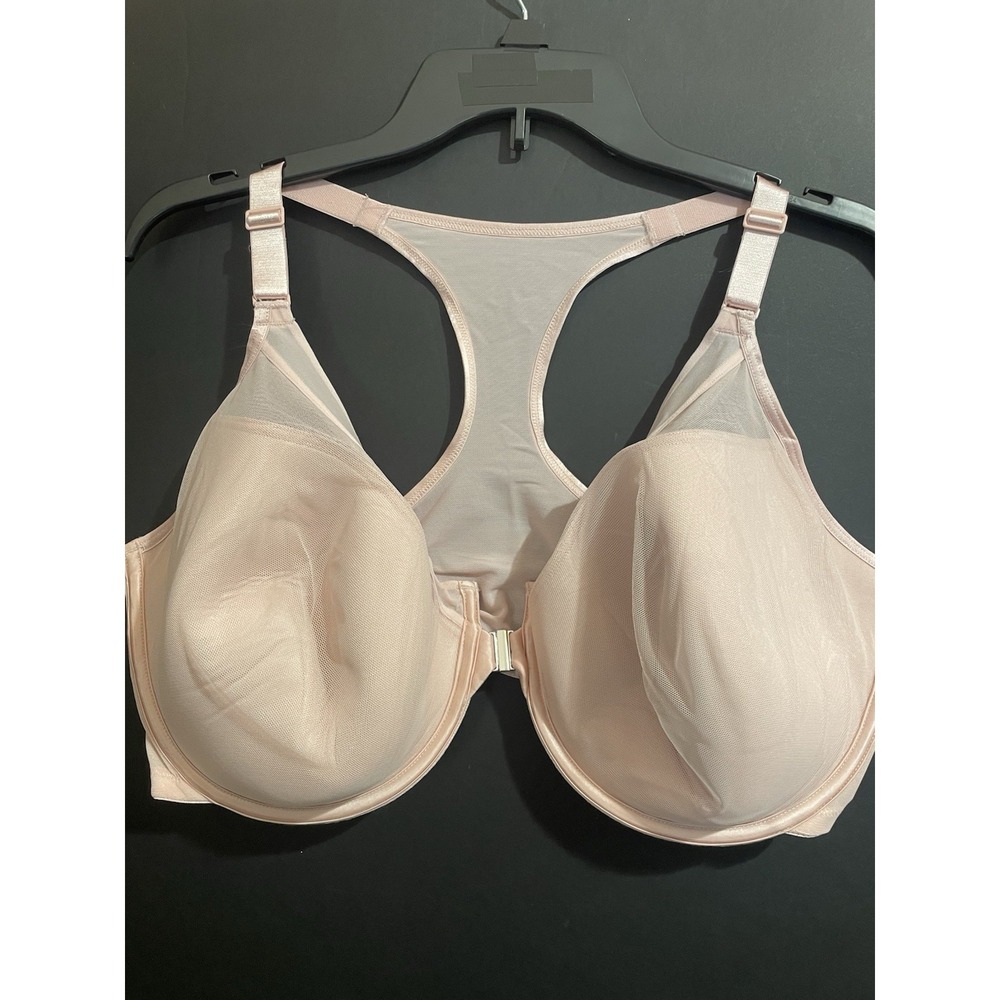 CURVY COUTURE 1618 FRONT CLOSURE RACERBACK SHEER‎ BRA BLUSHING ROSE SIZE 42G